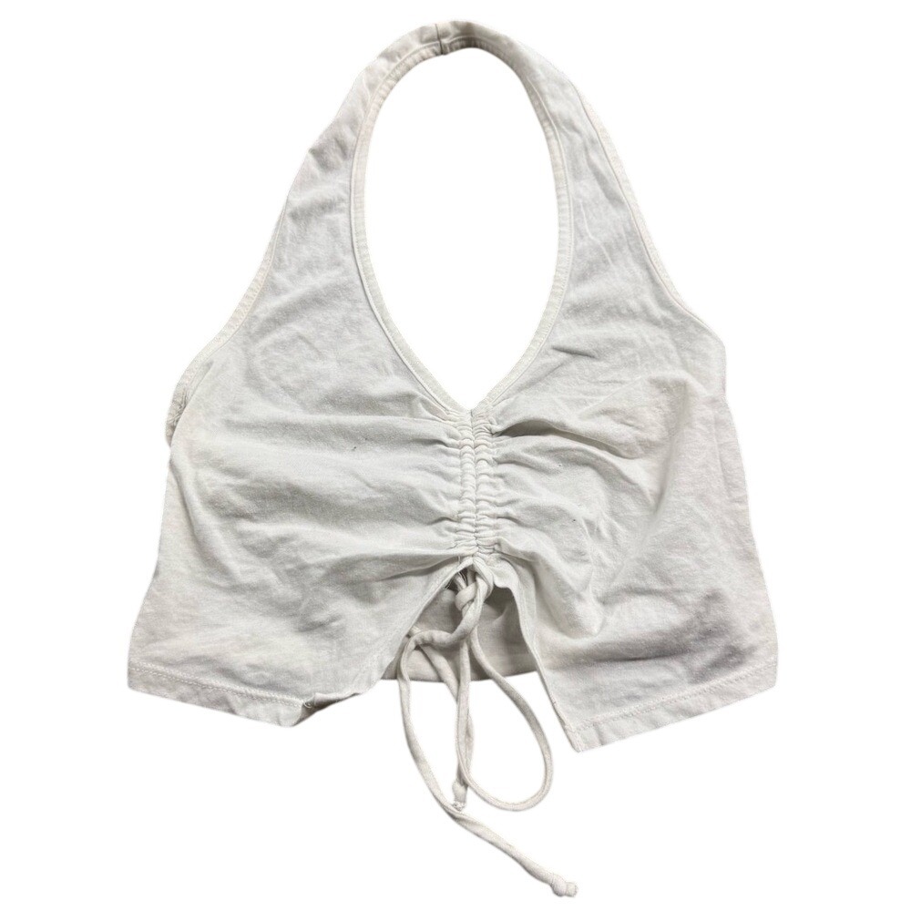 Ambiance Women's White Halter Neck Ruched Tie‎ Cropped Tank Top Size S Basics